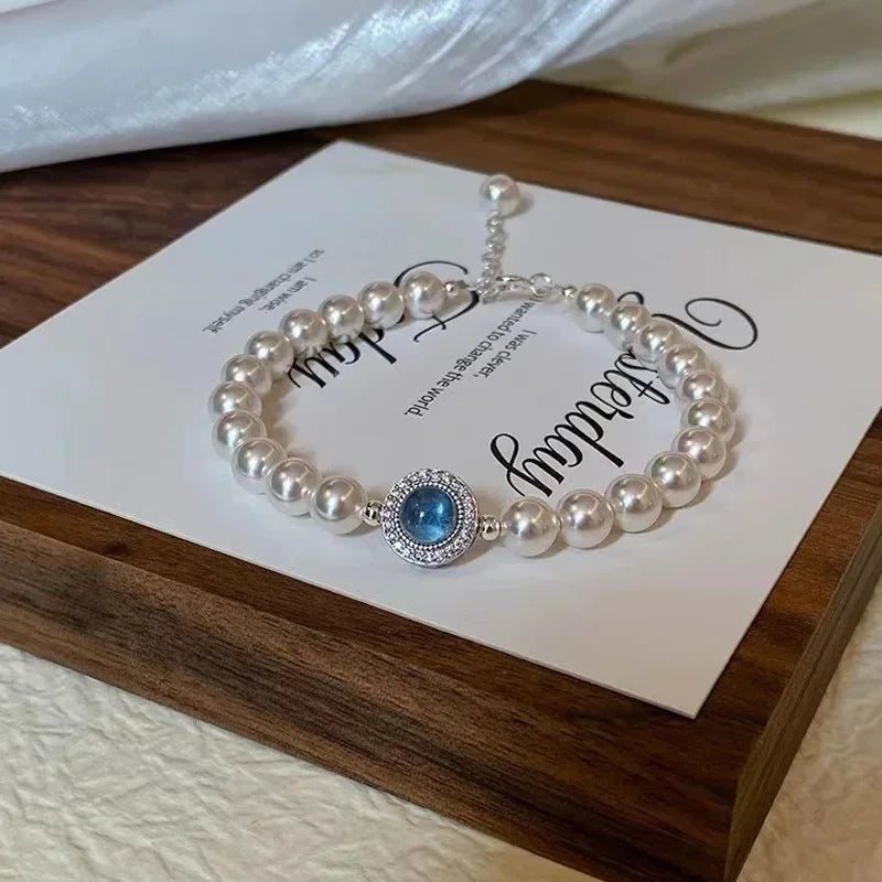 925 Sterling Silver Double Layer Pearl Bracelet for Women Girl Design Bead Korean Jewelry Dropshipping Charm Bracelet