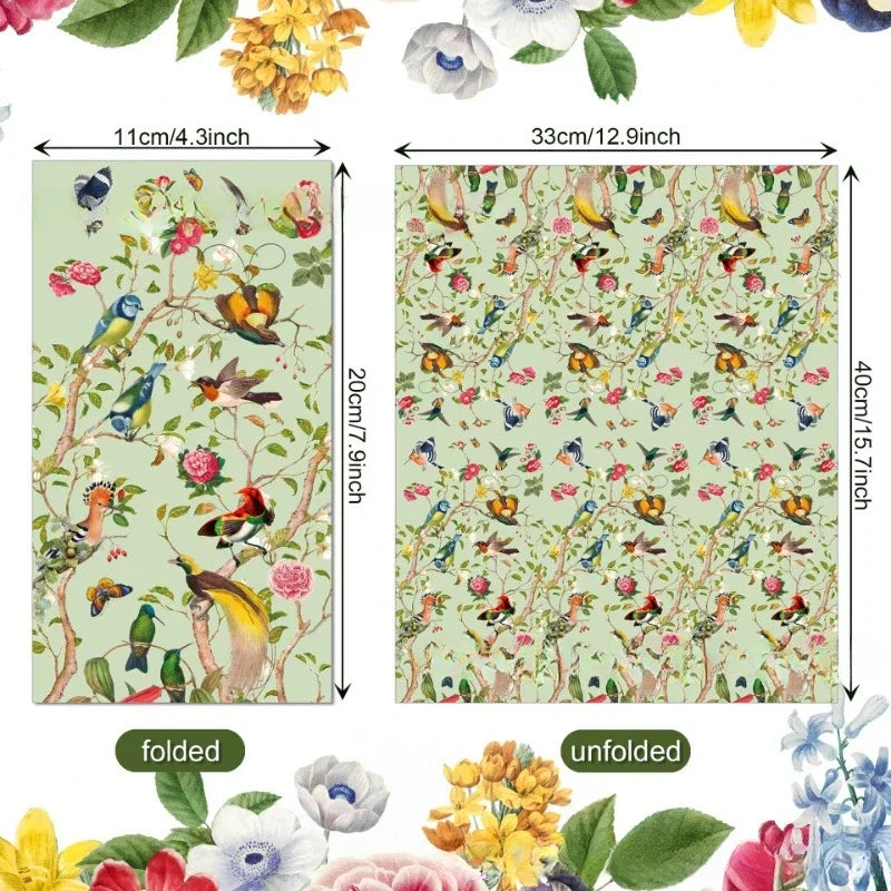 20pcs/Pac 33*40cm 2-Ply Vintage Flower Bush Birds Wedding Long Tissue Paper Party Disposable Paper Butterfly Bone Bart Paper