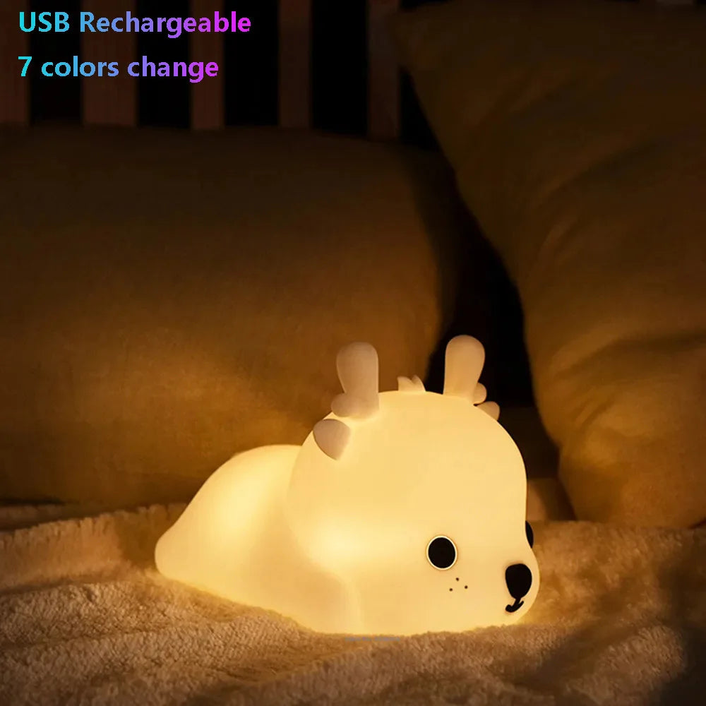 ALI BABAS LED Night Light Cute Whale Cartoon animals Silicone Lamp for Children Kid Touch Sensor