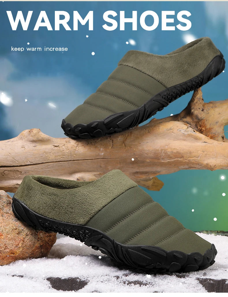 New Men Slippers Winter Warm Cotton Slipper Home Plush Shoes Couple Flats Soft Waterproof Lightweight Slides Non-Slip Shoes