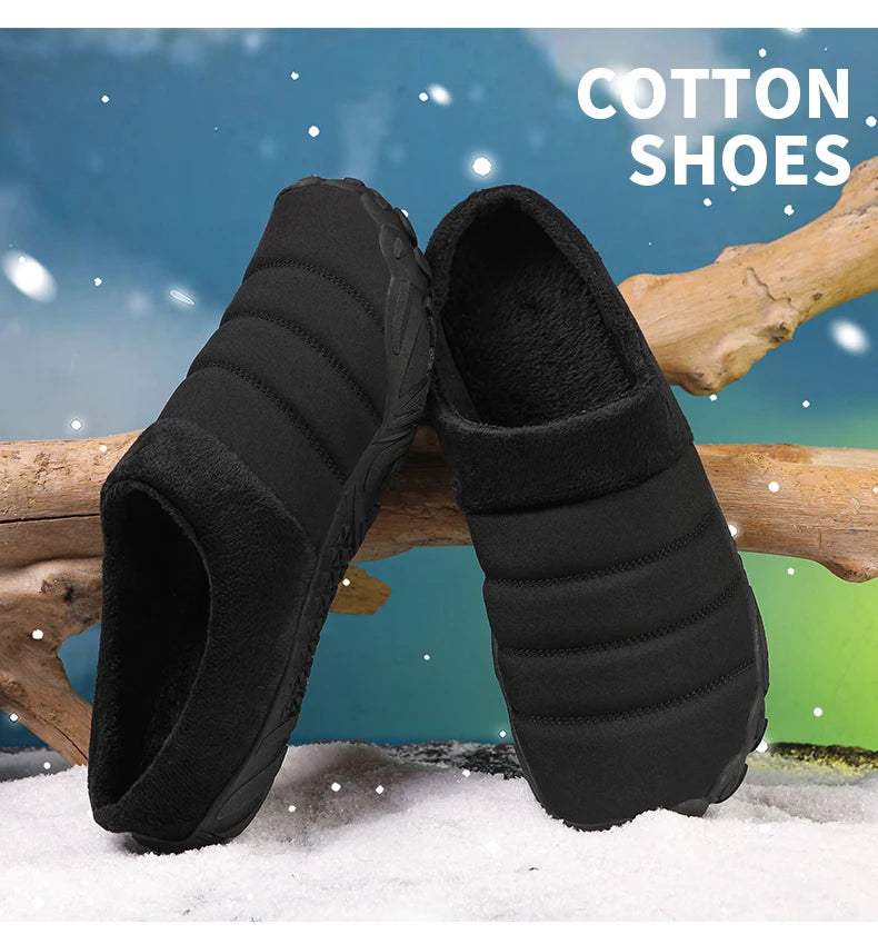 New Men Slippers Winter Warm Cotton Slipper Home Plush Shoes Couple Flats Soft Waterproof Lightweight Slides Non-Slip Shoes