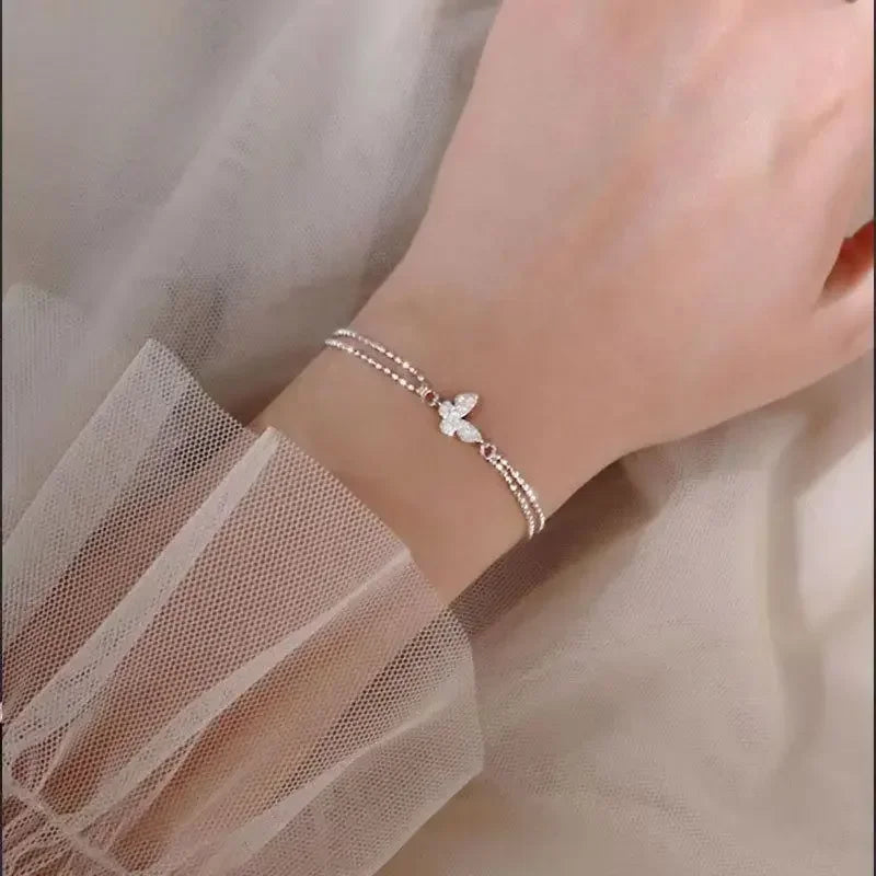 925 Sterling Silver Double Layer Pearl Bracelet for Women Girl Design Bead Korean Jewelry Dropshipping Charm Bracelet