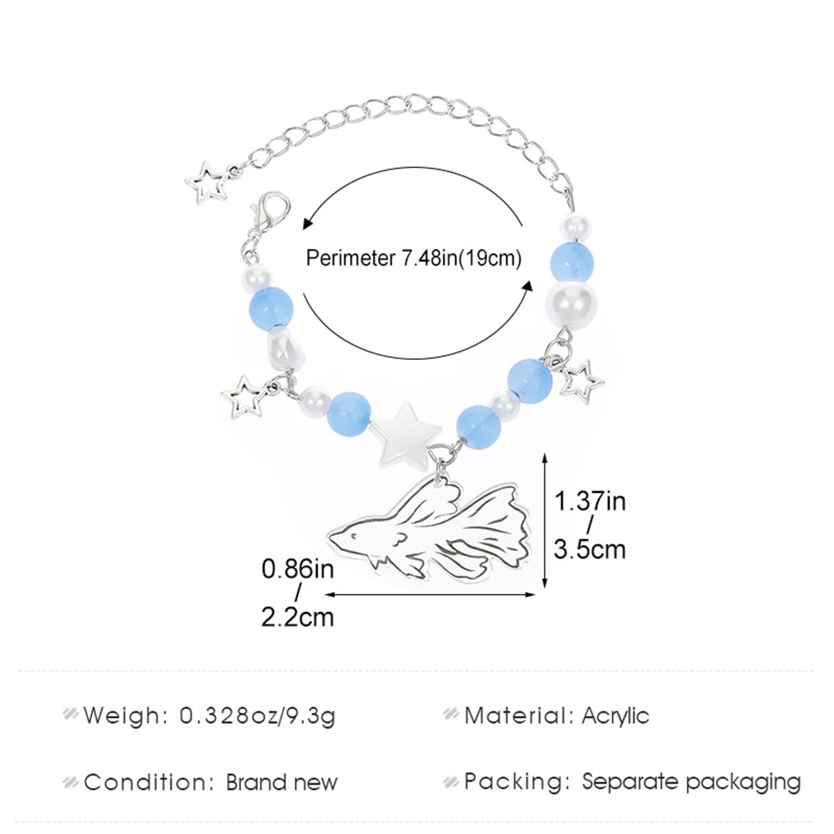 Crystal Star Pentagram Imitation Pearl Bracelet for Women Girl Vintage Aesthetic Charm Bead Fish Chain Bracelet Jewelry Gift