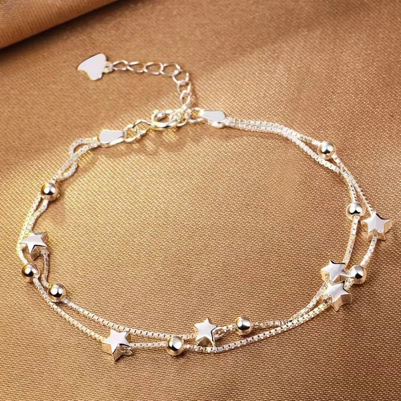 925 Sterling Silver Double Layer Pearl Bracelet for Women Girl Design Bead Korean Jewelry Dropshipping Charm Bracelet