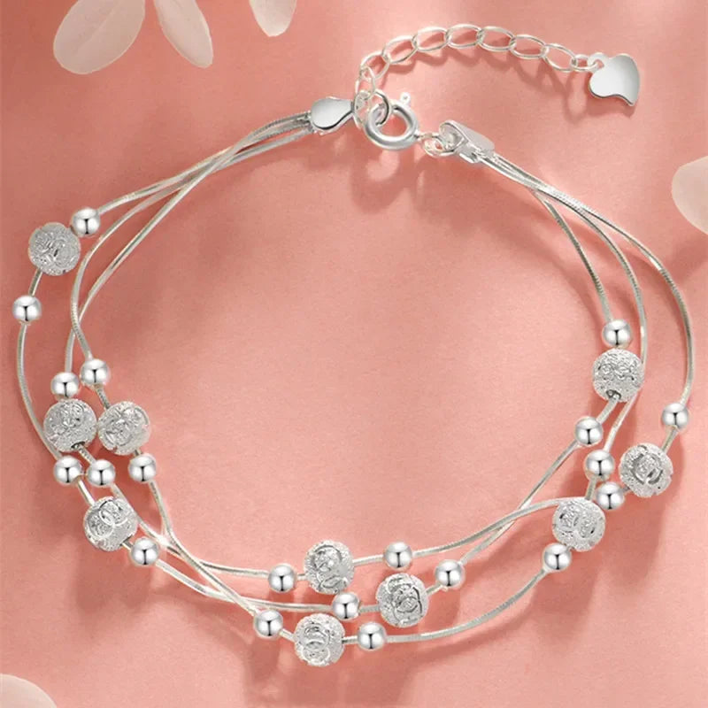 925 Sterling Silver Double Layer Pearl Bracelet for Women Girl Design Bead Korean Jewelry Dropshipping Charm Bracelet