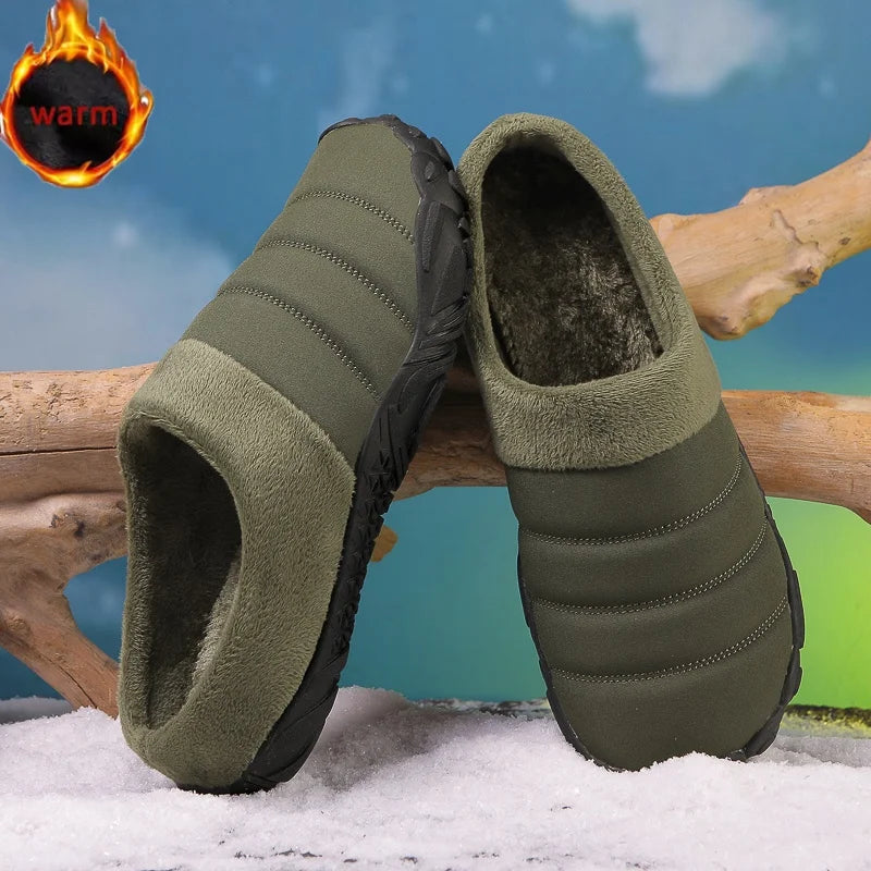 New Men Slippers Winter Warm Cotton Slipper Home Plush Shoes Couple Flats Soft Waterproof Lightweight Slides Non-Slip Shoes