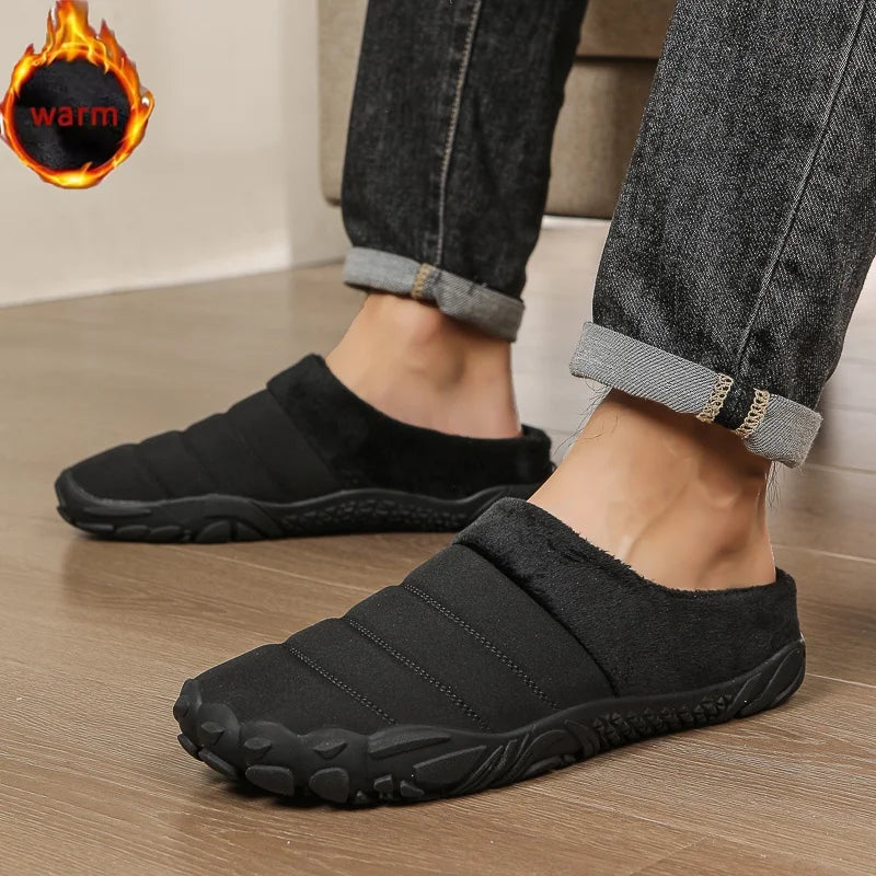 New Men Slippers Winter Warm Cotton Slipper Home Plush Shoes Couple Flats Soft Waterproof Lightweight Slides Non-Slip Shoes