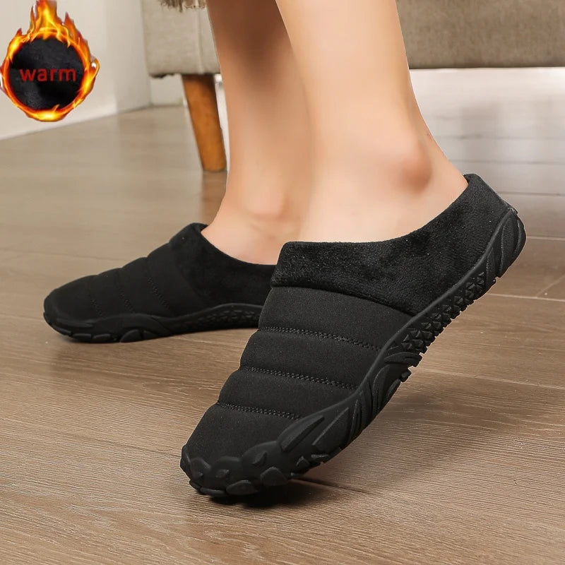 New Men Slippers Winter Warm Cotton Slipper Home Plush Shoes Couple Flats Soft Waterproof Lightweight Slides Non-Slip Shoes