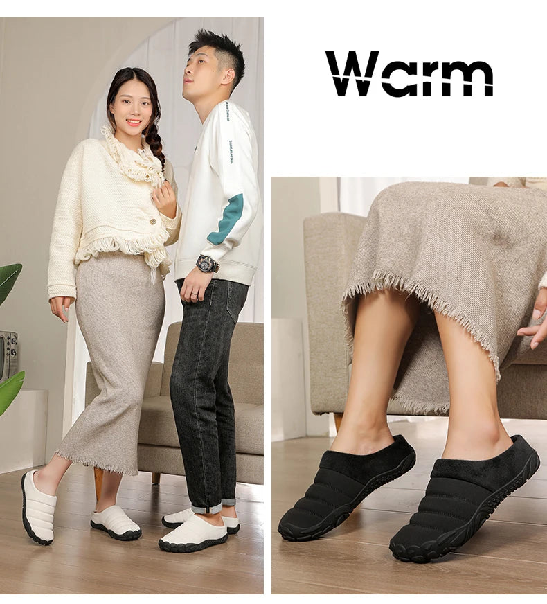 New Men Slippers Winter Warm Cotton Slipper Home Plush Shoes Couple Flats Soft Waterproof Lightweight Slides Non-Slip Shoes