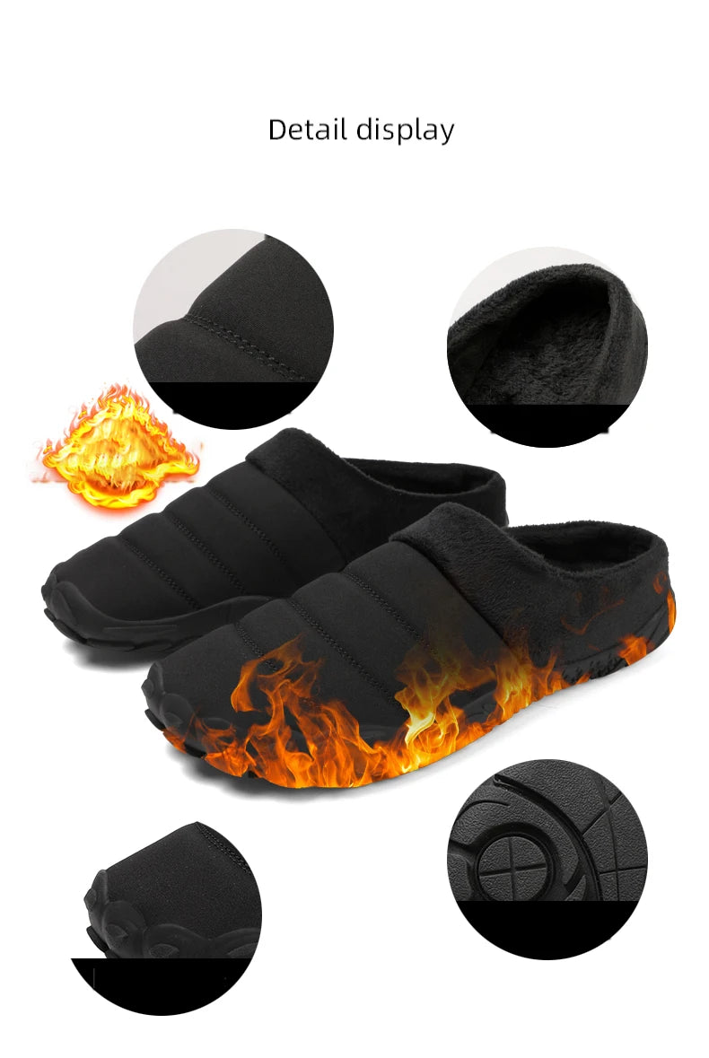 New Men Slippers Winter Warm Cotton Slipper Home Plush Shoes Couple Flats Soft Waterproof Lightweight Slides Non-Slip Shoes