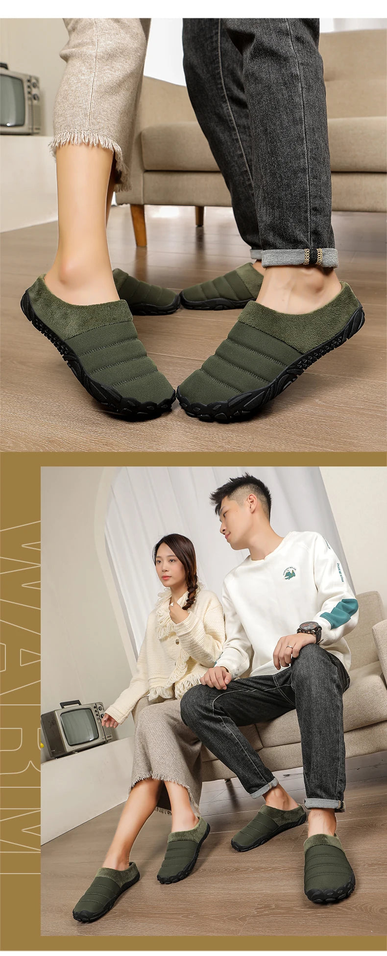New Men Slippers Winter Warm Cotton Slipper Home Plush Shoes Couple Flats Soft Waterproof Lightweight Slides Non-Slip Shoes