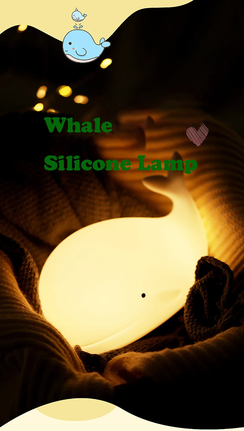 ALI BABAS LED Night Light Cute Whale Cartoon animals Silicone Lamp for Children Kid Touch Sensor