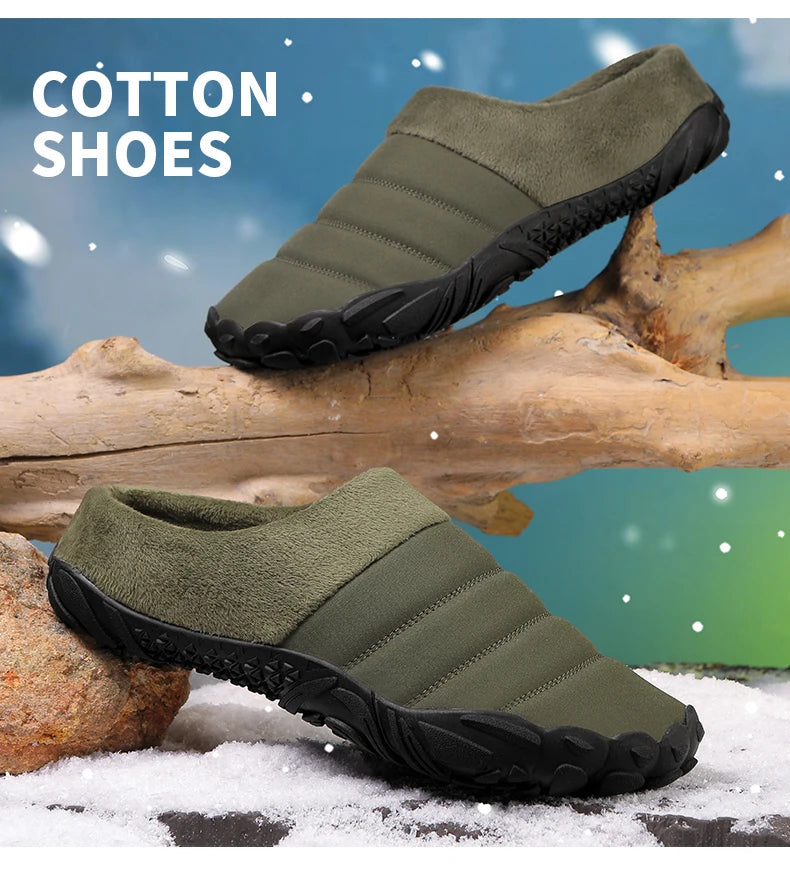 New Men Slippers Winter Warm Cotton Slipper Home Plush Shoes Couple Flats Soft Waterproof Lightweight Slides Non-Slip Shoes