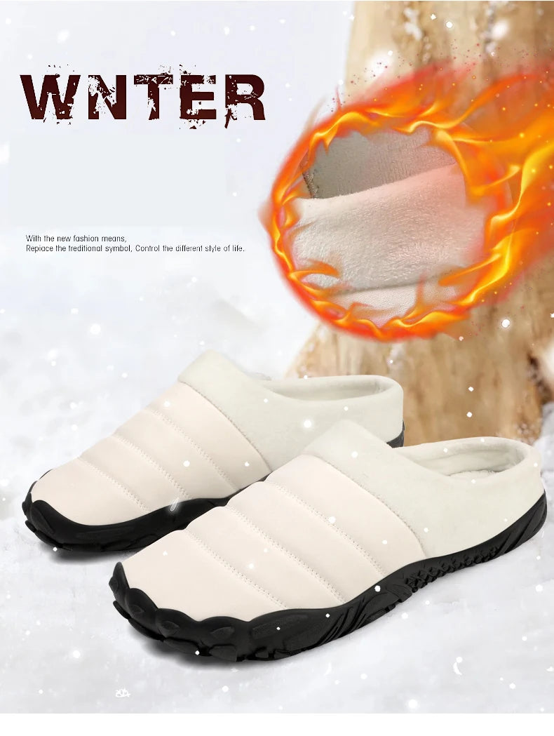 New Men Slippers Winter Warm Cotton Slipper Home Plush Shoes Couple Flats Soft Waterproof Lightweight Slides Non-Slip Shoes