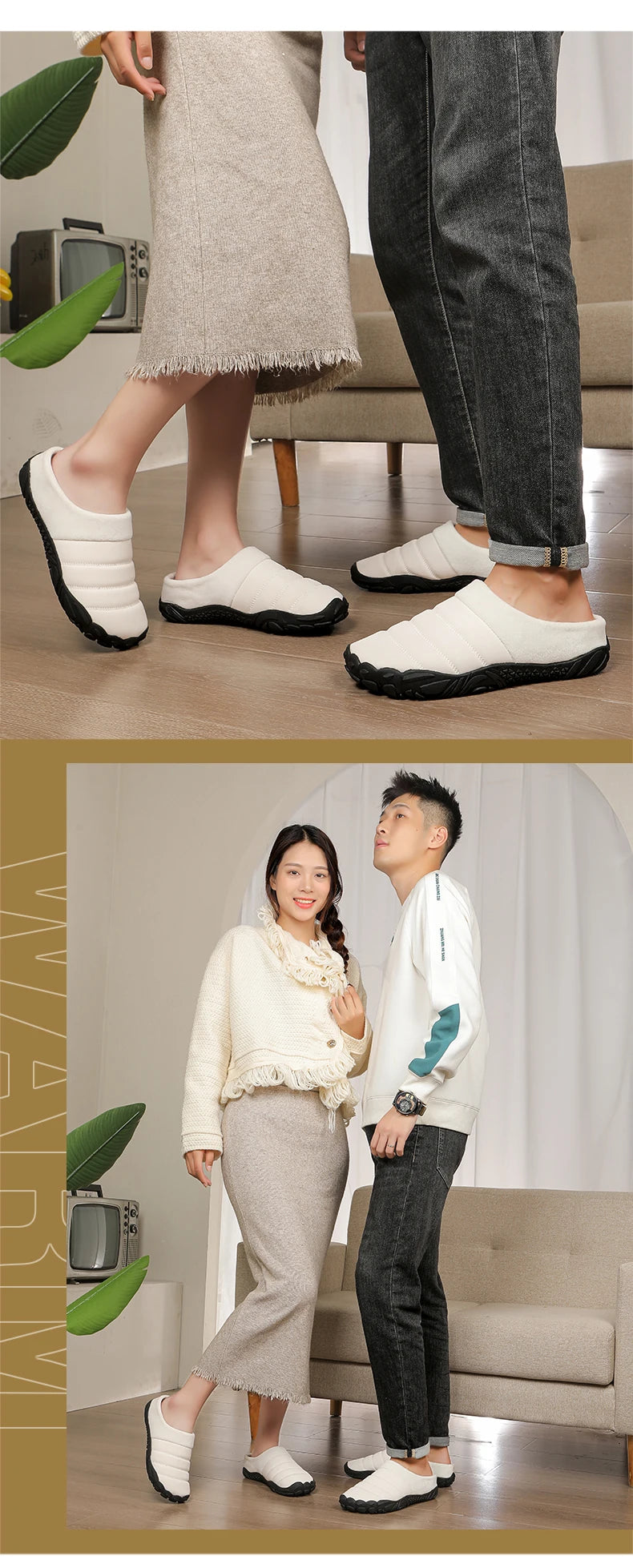 New Men Slippers Winter Warm Cotton Slipper Home Plush Shoes Couple Flats Soft Waterproof Lightweight Slides Non-Slip Shoes