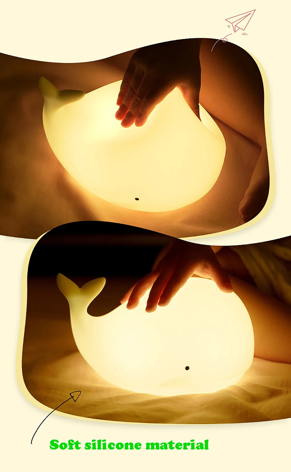 ALI BABAS LED Night Light Cute Whale Cartoon animals Silicone Lamp for Children Kid Touch Sensor