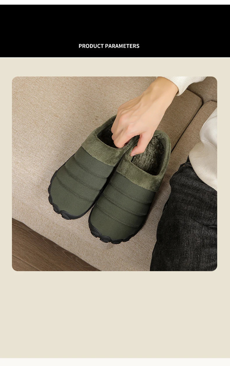 New Men Slippers Winter Warm Cotton Slipper Home Plush Shoes Couple Flats Soft Waterproof Lightweight Slides Non-Slip Shoes