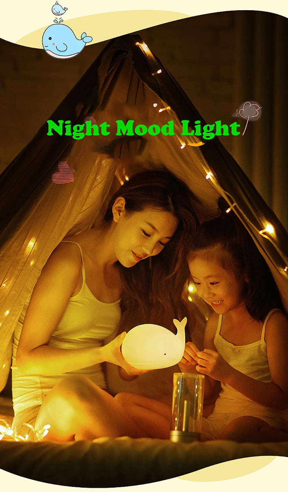 ALI BABAS LED Night Light Cute Whale Cartoon animals Silicone Lamp for Children Kid Touch Sensor