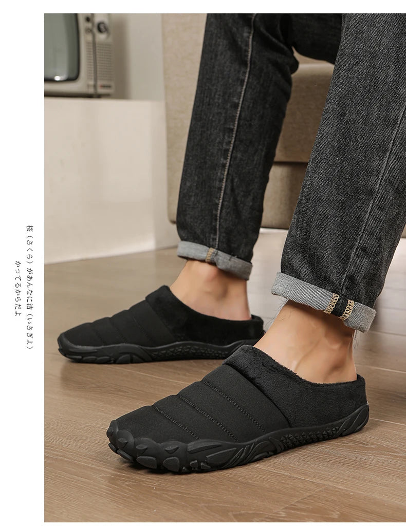 New Men Slippers Winter Warm Cotton Slipper Home Plush Shoes Couple Flats Soft Waterproof Lightweight Slides Non-Slip Shoes
