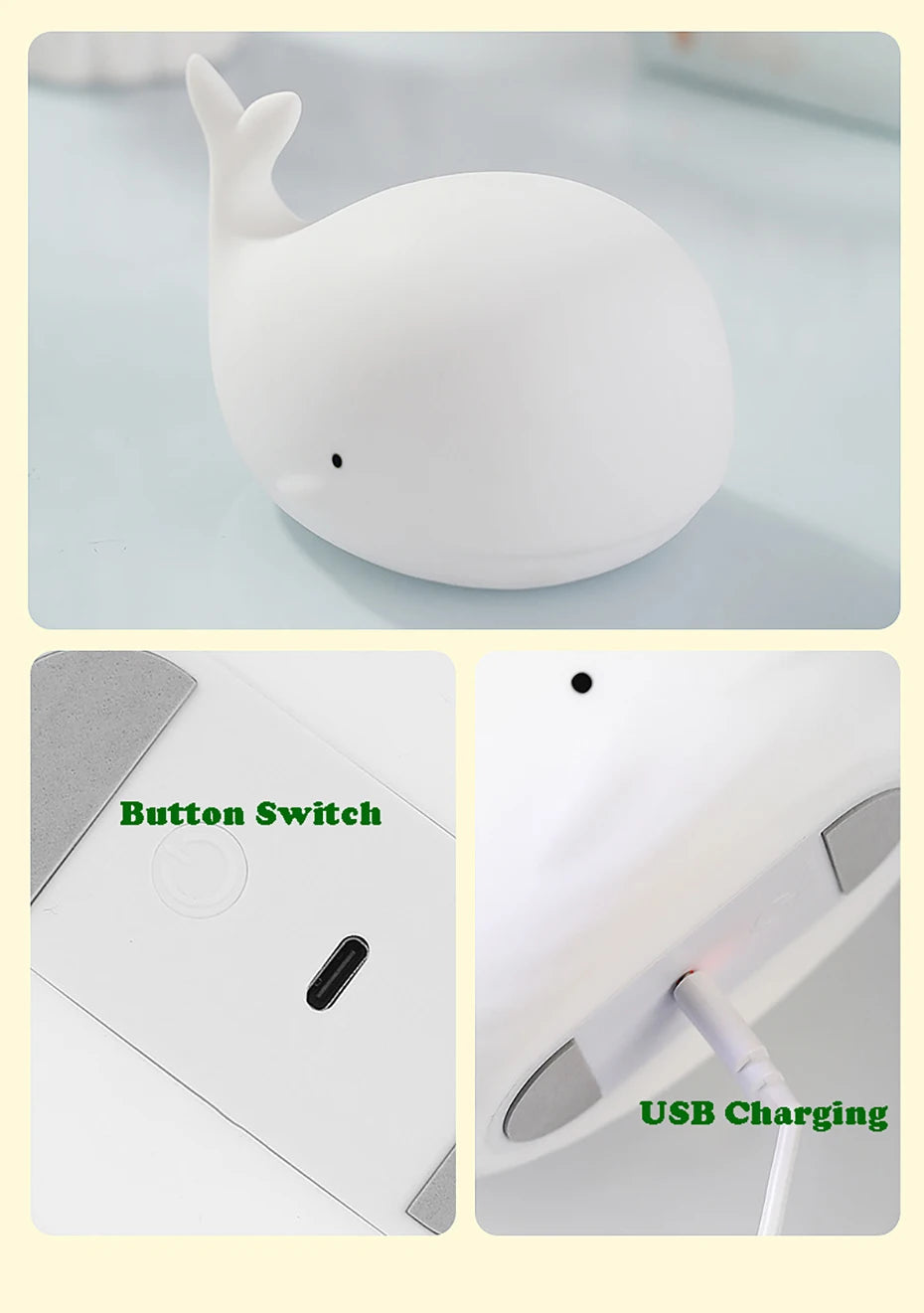 ALI BABAS LED Night Light Cute Whale Cartoon animals Silicone Lamp for Children Kid Touch Sensor