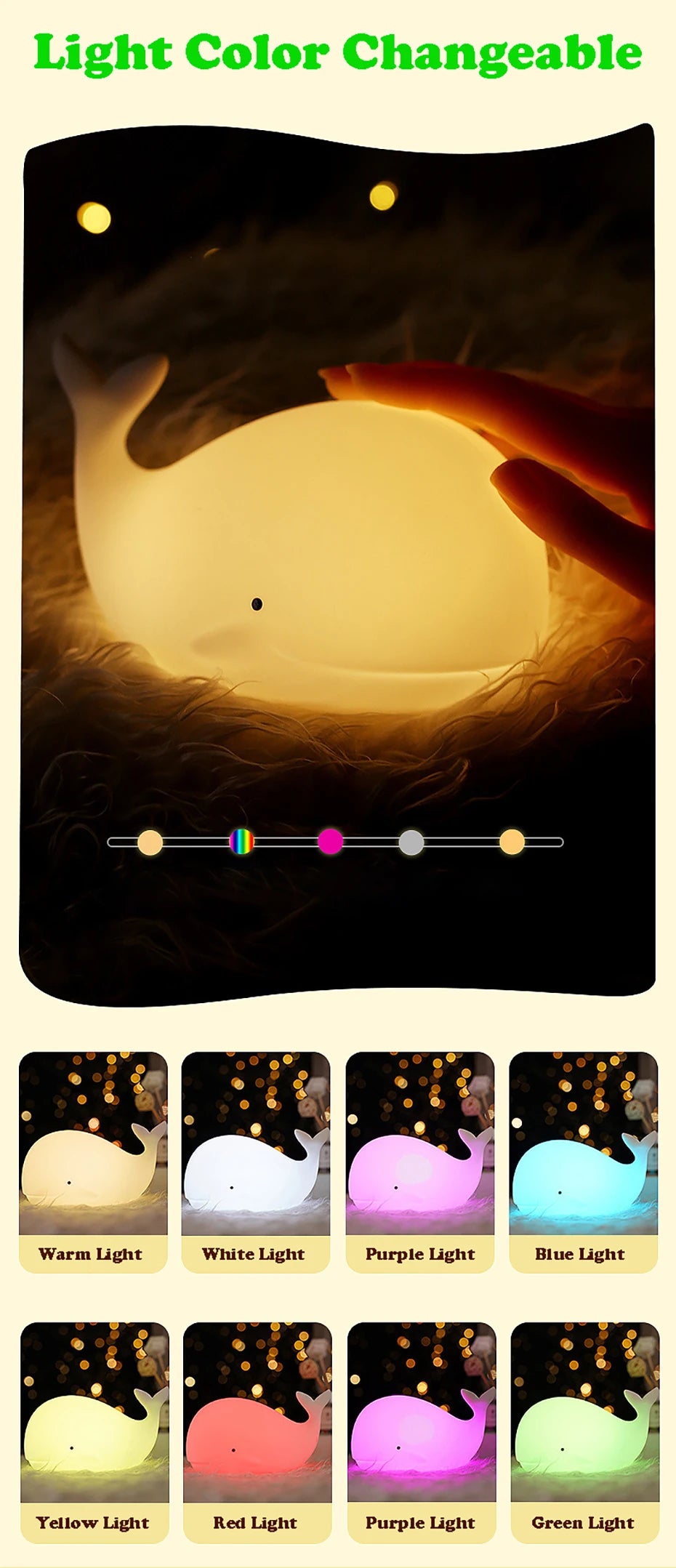 ALI BABAS LED Night Light Cute Whale Cartoon animals Silicone Lamp for Children Kid Touch Sensor