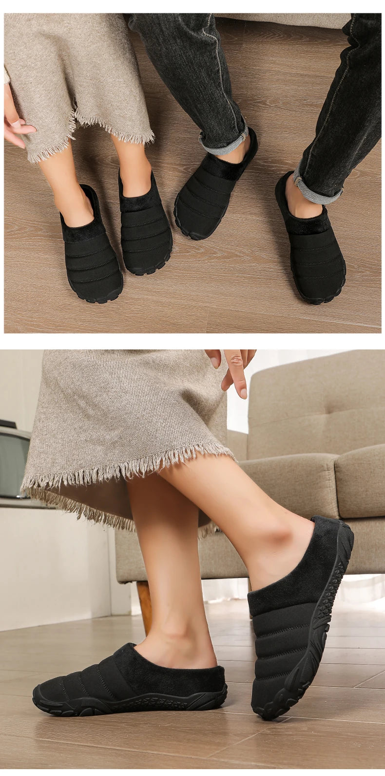 New Men Slippers Winter Warm Cotton Slipper Home Plush Shoes Couple Flats Soft Waterproof Lightweight Slides Non-Slip Shoes